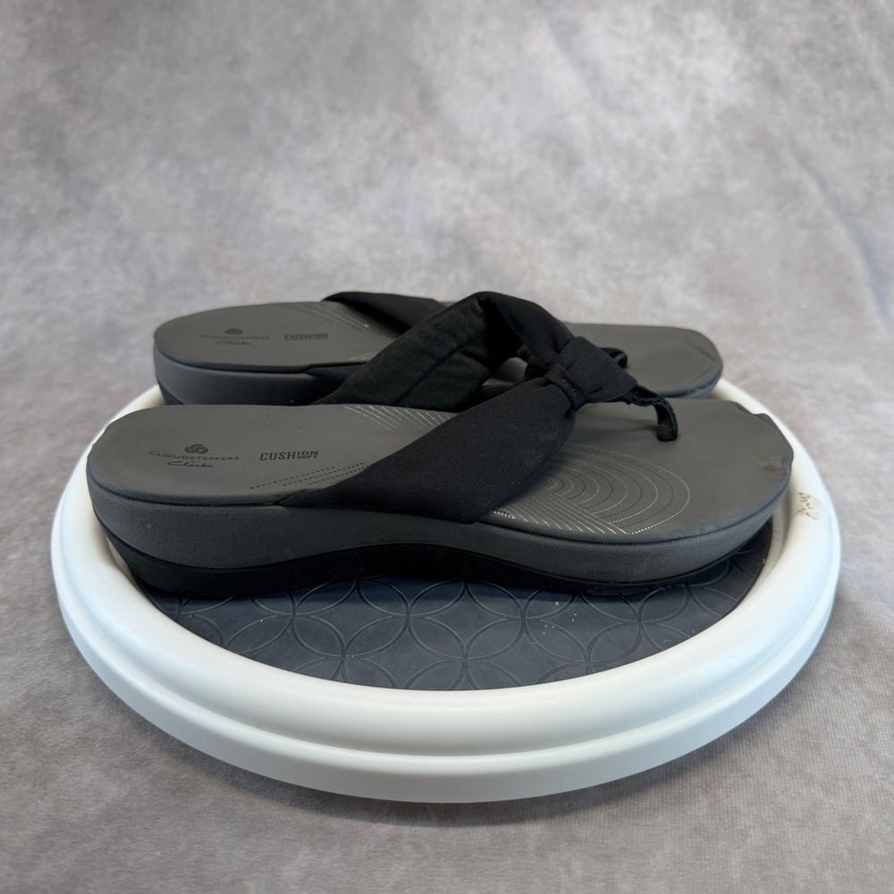 Clarks Cloudsteppers Sandals Womens 8 Black Arla Glison Wedge Flip Flop Thong